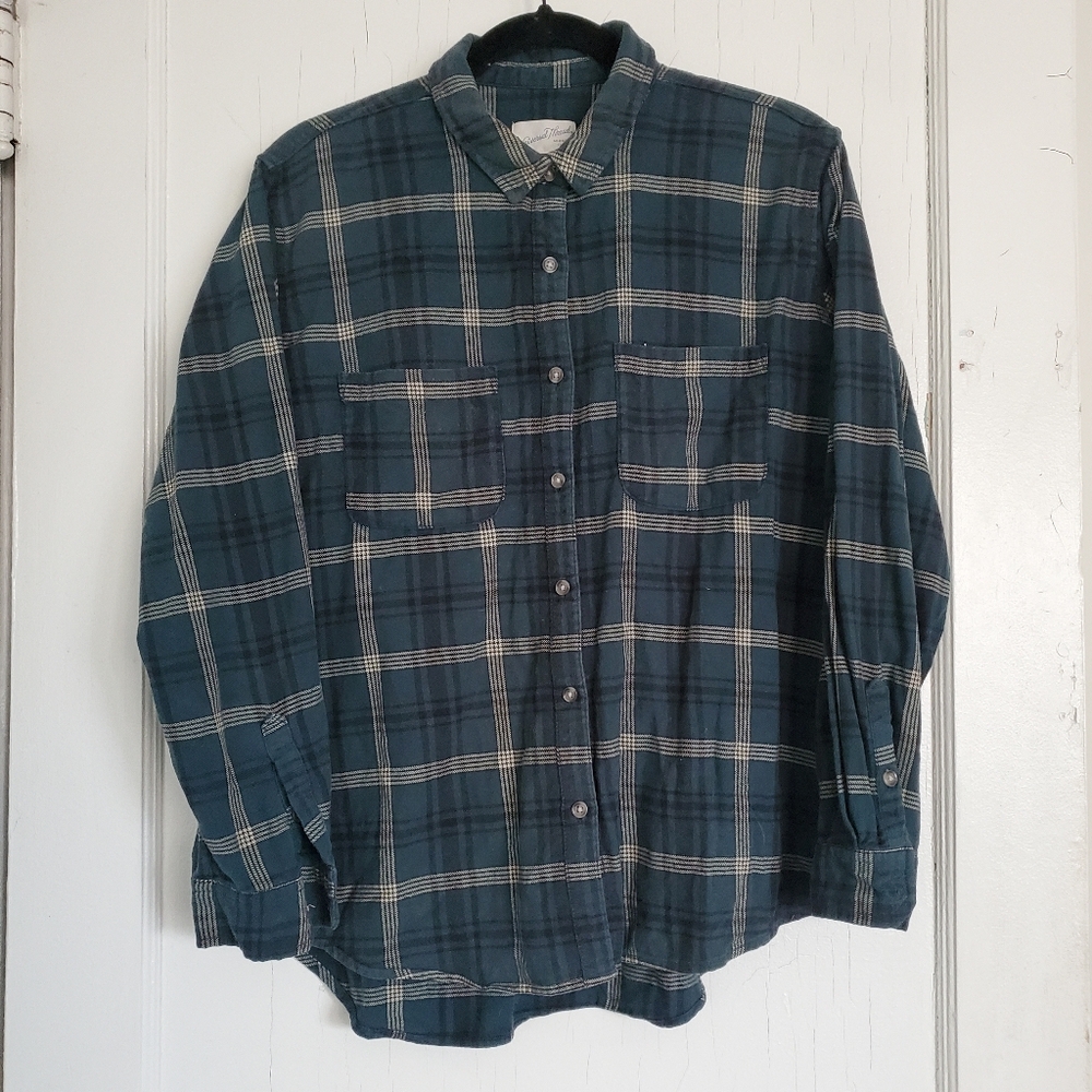 Universal Thread Green Plaid Womens Large Cotton Flannel Button Down